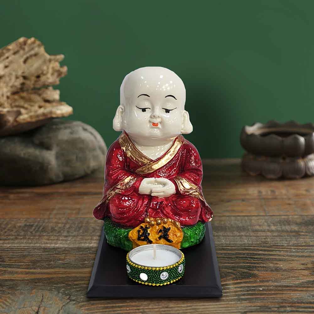 Red Laughing Buddha Baby Monk Figurine